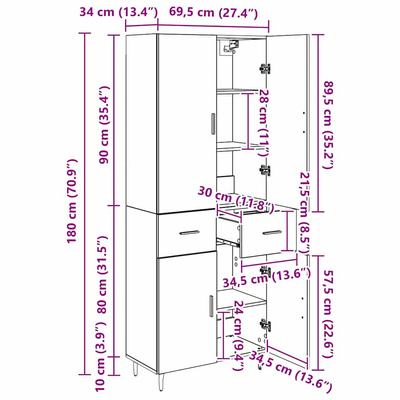 Highboard 2 szt. Czarny dąb 69,5 x 34 x 180 cm