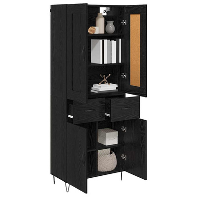 Highboard Czarny Dąb 69,5 x 34 x 180 cm Drewno inżynieryjne