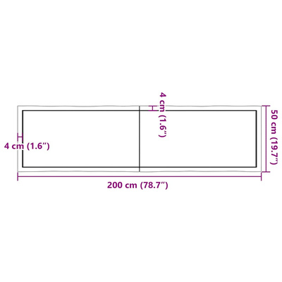 Blat, ciemnobrązowy 200x50x(2-6)cm drewno z naturalną krawędzią