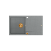 EVAN 111 GraniteQ zlewozmywak z syfonem Push 2 Open 1-komorowy z/o (860x500x210) silver stone / elementy miedziane