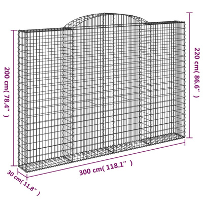 Kosze gabionowe, 4 szt, 300x30x200/220 cm, galwanizowane żelazo