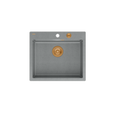 MORGAN 110 GraniteQ zlewozmywak silver stone z syfonem Push To Open kol. miedziany 1-komorowy b/o + zaczepy 4 szt