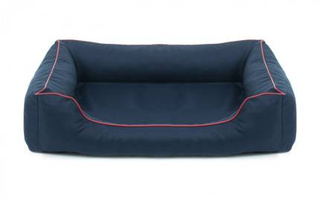 Legowisko dla psa Sofa Valencia Orthopedic w kolorze granatowym z czerwonym wykończeniem Rozmiar: M - 80 x 60 cm