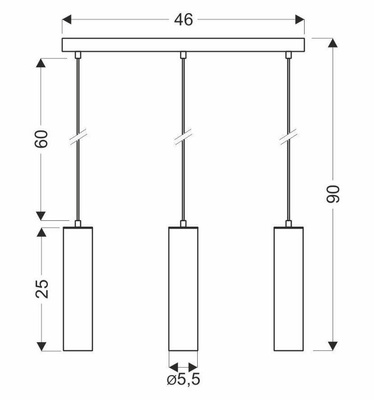 Lampa wisząca czarna potrójna oprawa 3x25W GU10 Tubo 33-79091