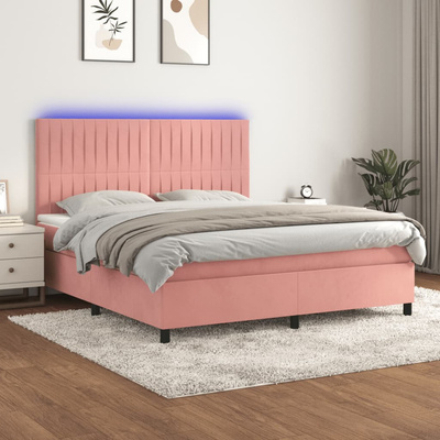 vidaXL Łóżko kontynentalne z materacem i LED, różowy aksamit 160x200cm wariant 4