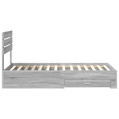 Ramka łóżka z szufladą Szary Sonoma i srebro 75 x 190 cm