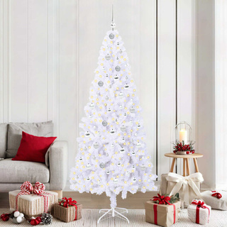 Sztuczna choinka z 300 diodami LED Biały 210 cm PVC i stal