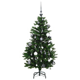vidaXL Sztuczna choinka na zawiasach, 150 lampek LED i bombki, 150 cm