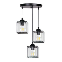 Lampa Wisząca Talerz Czarny 3X40 E27 Klosz Czarny+Kryształy Bezbarwne Glassia