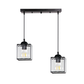Lampa Wisząca Czarny 2X40 E27 Klosz Czarny+Kryształy Bezbarwne Glassia