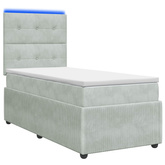 Łóżko z box spring LED z materacem jasnoszary 80 x 200 cm Welur