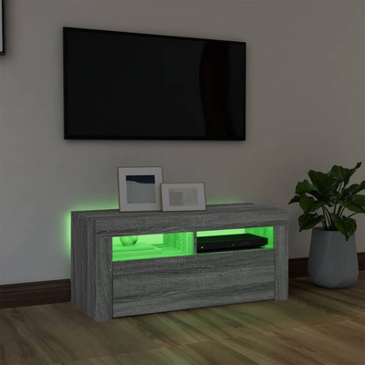Szafka pod TV z oświetleniem LED, szary dąb sonoma, 90x35x40 cm vidaXL