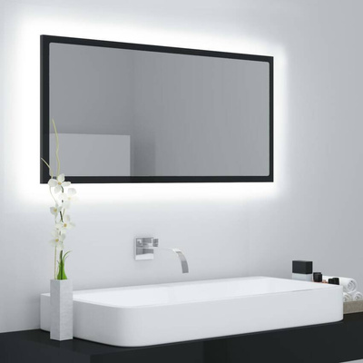 vidaXL Lustro łazienkowe LED, wysoki połysk, czarne, 90x8,5x37, akryl