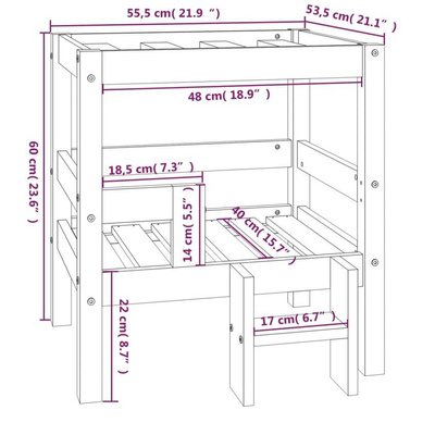 vidaXL Legowisko dla psa, szare, 55,5x53,5x60 cm, lite drewno sosnowe