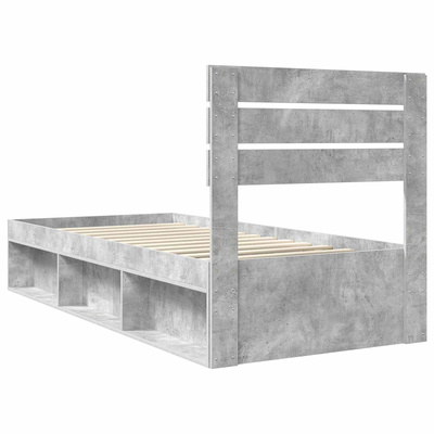 Ramka łóżka Szary beton 100 x 200 cm Lite drewno sosnowe