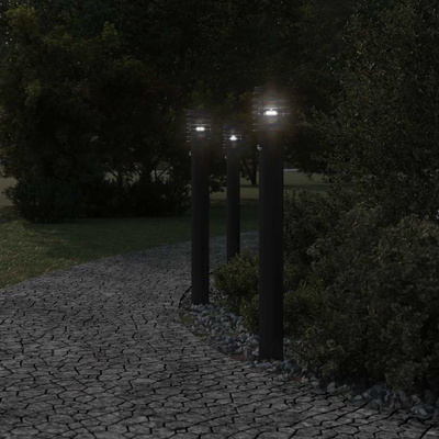 Lampy ogrodowe na słupku, z czujnikiem, 3 szt., czarne, 110 cm