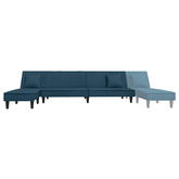 Sofa rozkładana w kształcie L, niebieska, 255x140x70, aksamit vidaXL
