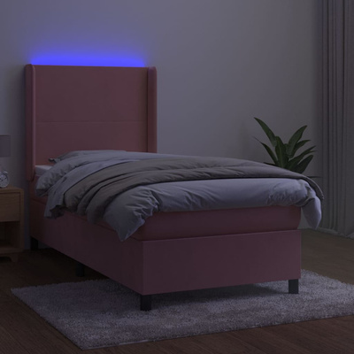 vidaXL Łóżko kontynentalne z materacem i LED, różowy aksamit 80x200 cm wariant 4