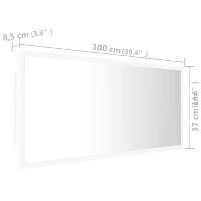 vidaXL Lustro łazienkowe z LED, białe, 100x8,5x37 cm, akryl