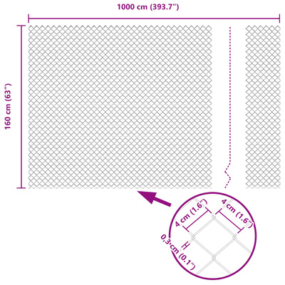 Ogrodzenie łańcuchowe 10 x 1,6 m Stal Szary