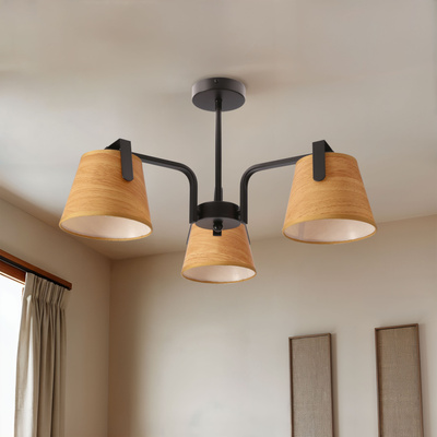 Milbury lampa sufitowa plafon 3x40W E14 czarny metal abażury tkanina żółte nowoczesna oprawa oświetleniowa salon sypialnia przedpokój