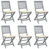 vidaXL Składane krzesła ogrodowe, 6 szt., poduszki, drewno akacjowe