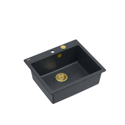 MORGAN 110 GraniteQ zlewozmywak black diamond z syfonem Push To Open kol. złoty 1-komorowy b/o + zaczepy 4 szt