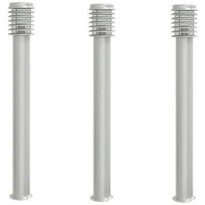 Lampy ogrodowe na słupku, 3 szt., srebrne, 110 cm, stal