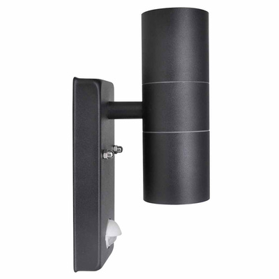 Cylindryczna lampa ścienna LED z sensorem, stal nierdzewna, czarna