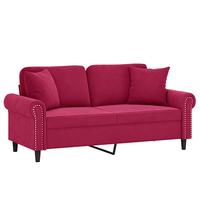 2-osobowa sofa z poduszkami, winna czerwień, 140 cm, aksamit