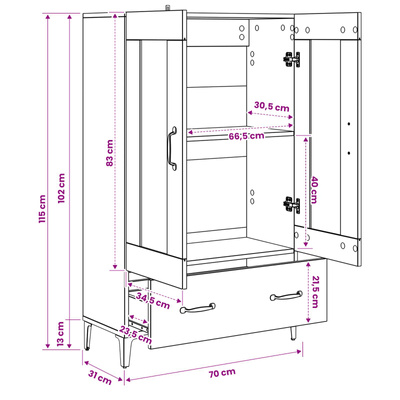 Highboard Czarny dąb 70 x 31 x 115 cm Drewno inżynieryjne