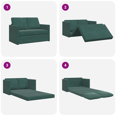 Sofa podłogowa 2-w-1, ciemnozielona, 122x204x55 cm, aksamit