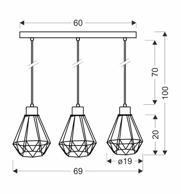 Lampa wisząca listwa czarno-złota 3 Primo 33-00231