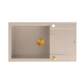 Zlewozmywak granitowy EVAN 136 XL – jednokomorowy, wpuszczany, pearl beige/elementy miedziane, Quadron