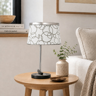 Lampka nocna Impresja biała metalowa z abażurem nowoczesna stołowa