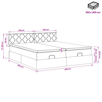 Łóżko z pojemnikiem i materacem LED Czarny 200 x 200 cm Welur