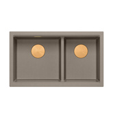 Zlewozmywak granitowy LOGAN 120 – dwukomorowy, podwieszany, soft taupe/elementy miedziane, Quadron