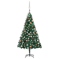 Sztuczna choinka z lampkami i bombkami, zielona, 120 cm, PVC vidaXL