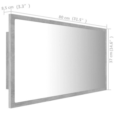 vidaXL Lustro łazienkowe LED, szarość betonu, 80x8,5x37 cm, akryl