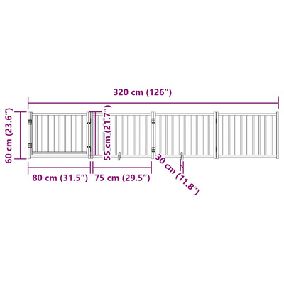 Składana bramka dla psa, z drzwiami, 4 panele, 320 cm, drewno