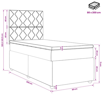 Łóżko z box spring LED z materacem Czarny 80 x 200 cm tkanina