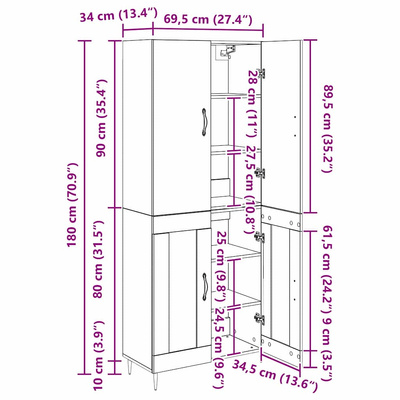 Highboard Dąb rzemieślniczy 69,5 x 34 x 180 cm
