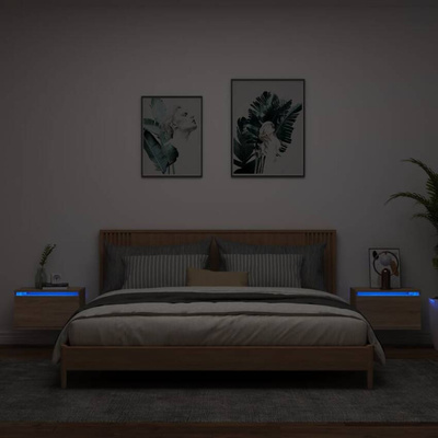vidaXL Wiszące szafki nocne z LED, 2 szt., dąb sonoma