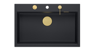 Zlewozmywak granitowy MARC 1-komorowy 76x50 cm czarny/pure carbon + Nano ZŁOTO PVD