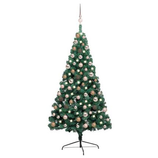 vidaXL Choinka z lampkami i bombkami, połówka, zielona, 150 cm
