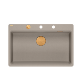 QUADRON | MARC 110 FM PRODUKT NA ZAMÓWIENIE | granitowy zlewozmywak kuchenny SZAROBEŻOWY + MIEDŹ PVD | wymiary: 75 x 49 x 24 cm | akcesoria: syfon, dozownik, deska | 1-komorowy na równi w blatem | podbudowa szafki od: 80 cm