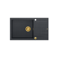 EVAN 136 XL GraniteQ zlewozmywak z syfonem Push to Open 1-komorowy z/o (860x500x210; kom. 420x490) black diamond / elementy złote