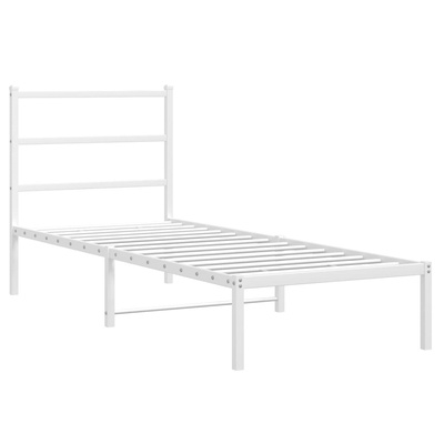 Metalowe łóżko z wezgłowiem, bez materaca, białe, 75x190 cm