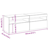Szafki pod TV z LED, 2 szt., przydymiony dąb, 60x35x40 cm