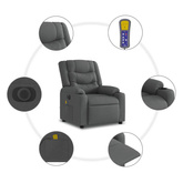 vidaXL Podnoszony fotel masujący, elektryczny, rozkładany, ciemnoszary